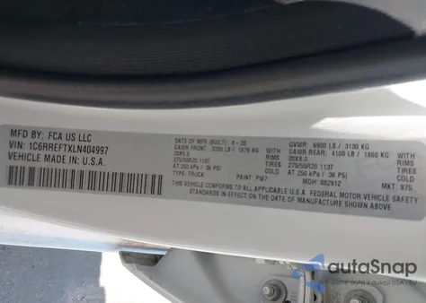 2020 Ram 1500 Lone Star 4X2 5'7 Box from USA, damaged, VIN 1C6RREFTXLN404997